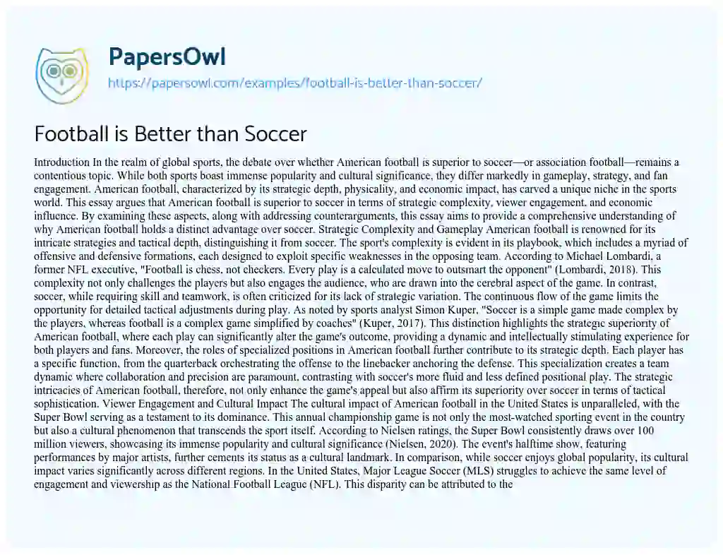 Essay on Football is Better than Soccer