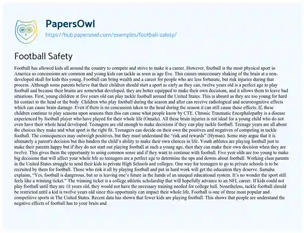 Essay on Football Safety