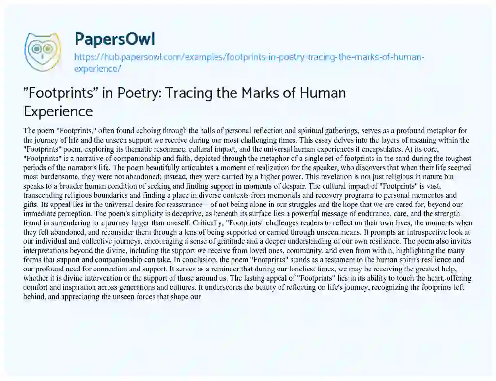 Essay on “Footprints” in Poetry: Tracing the Marks of Human Experience