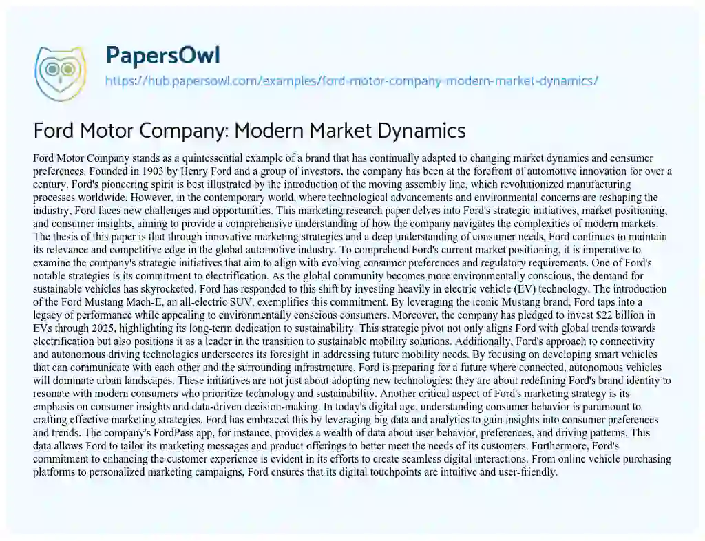 Essay on Ford Motor Company: Modern Market Dynamics