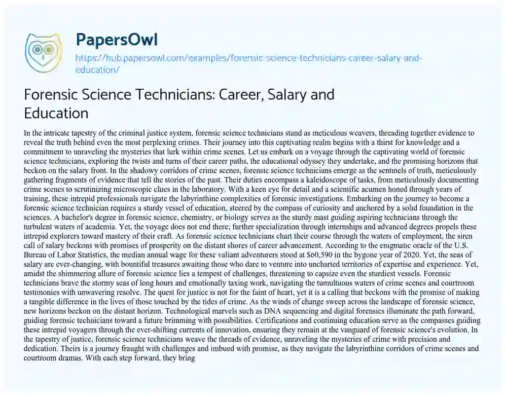 Essay on Forensic Science Technicians: Career, Salary and Education