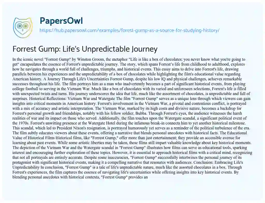 Essay on Forrest Gump: Life’s Unpredictable Journey