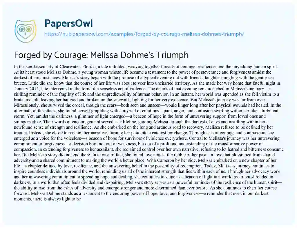 Essay on Forged by Courage: Melissa Dohme’s Triumph