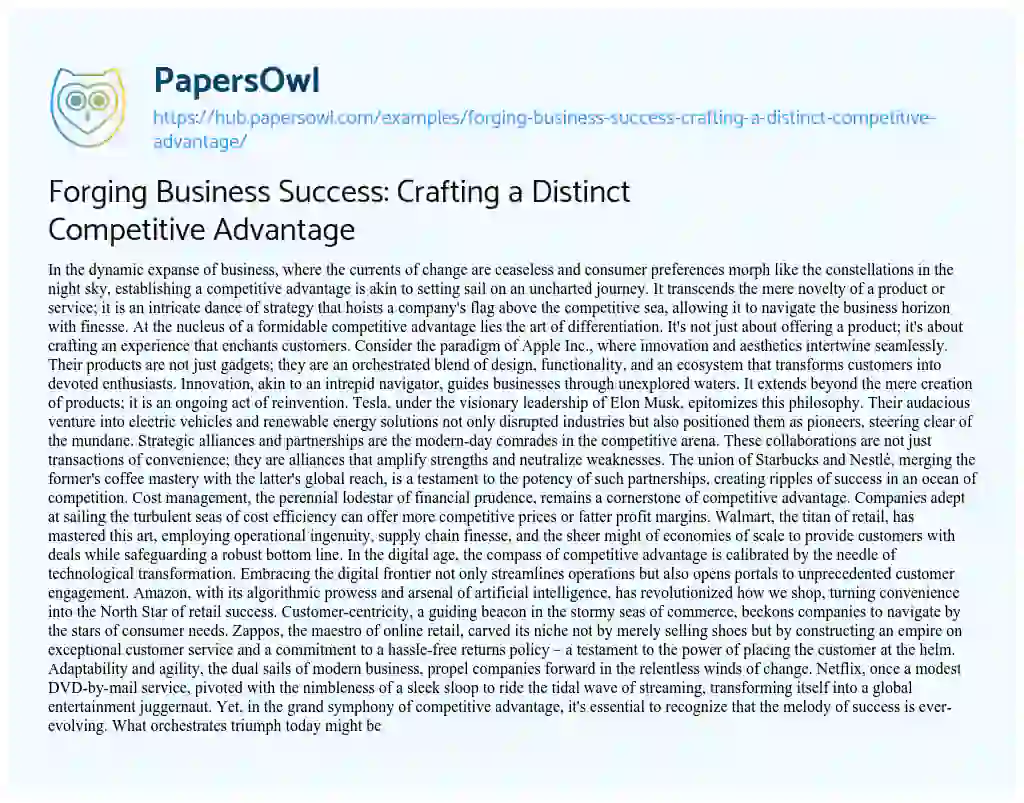 Essay on Forging Business Success: Crafting a Distinct Competitive Advantage