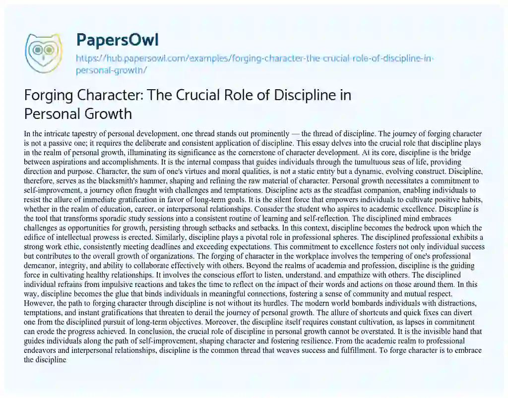 Essay on Forging Character: The Crucial Role of Discipline in Personal Growth