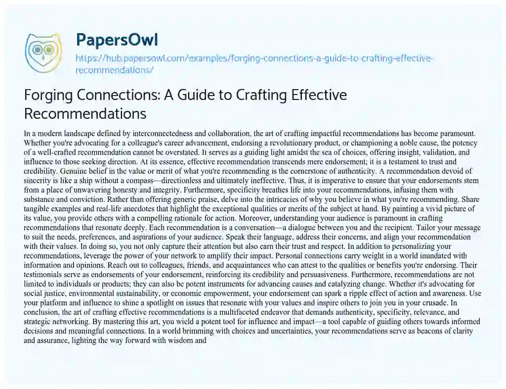 Essay on Forging Connections: A Guide to Crafting Effective Recommendations