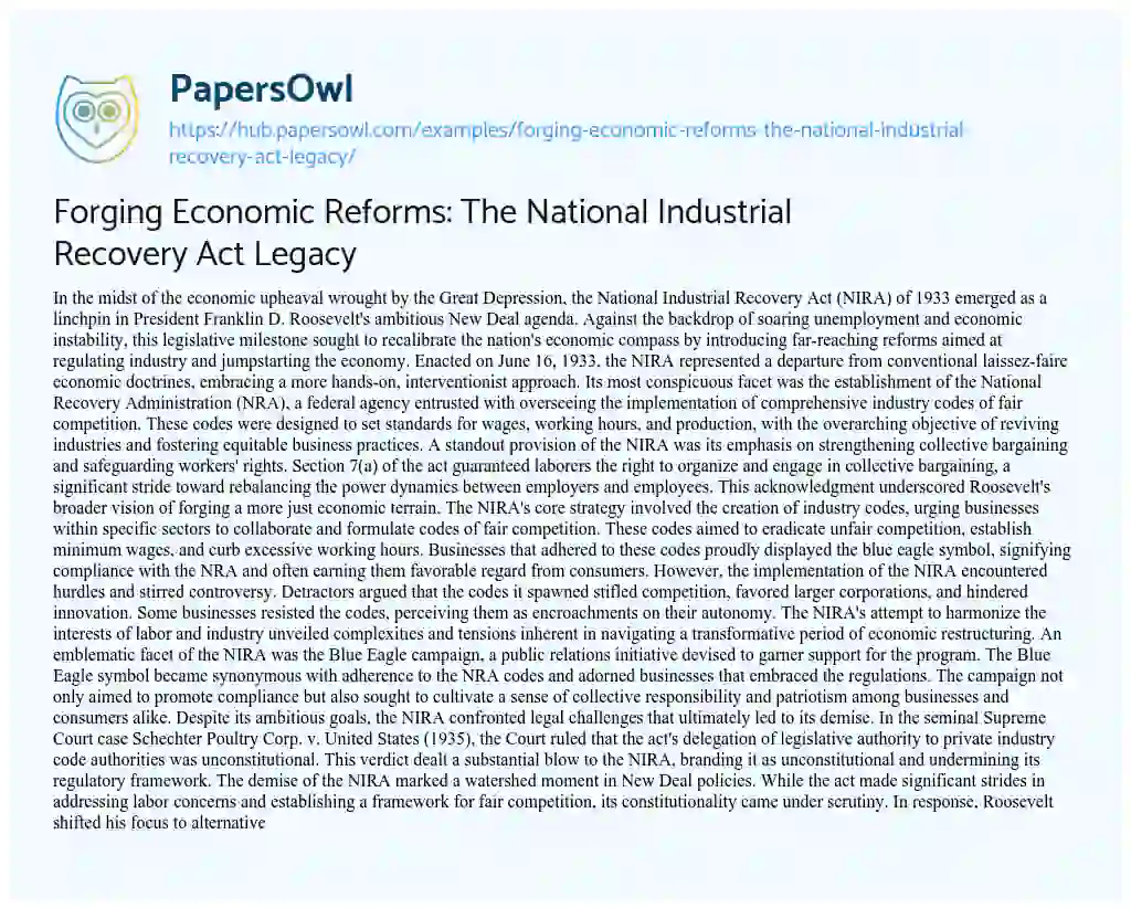 Essay on Forging Economic Reforms: The National Industrial Recovery Act Legacy