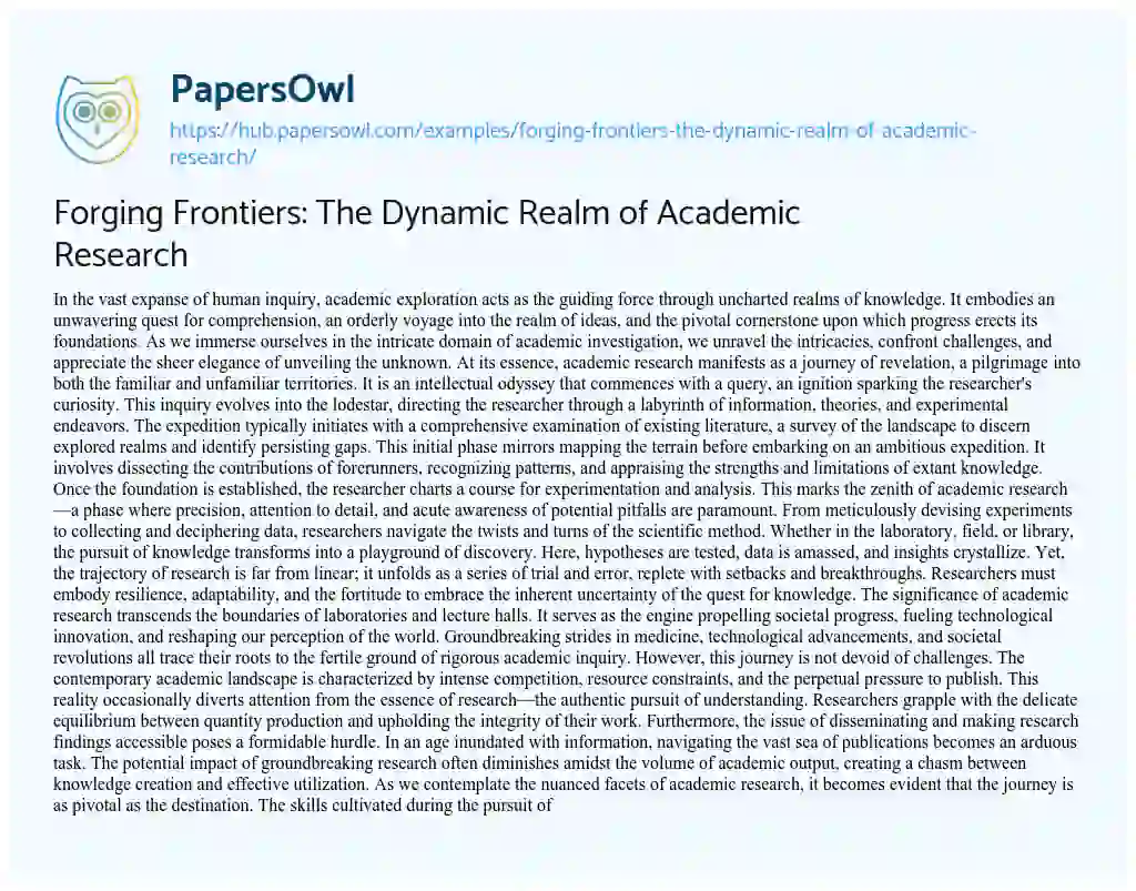 Essay on Forging Frontiers: The Dynamic Realm of Academic Research