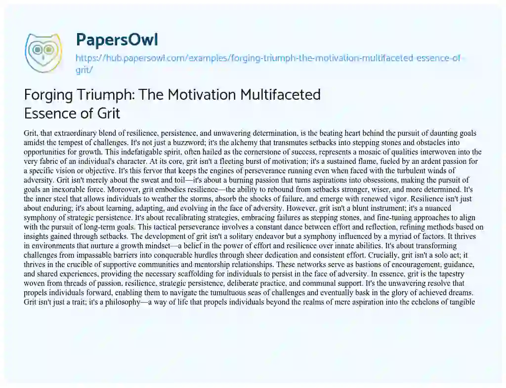 Essay on Forging Triumph: The Motivation Multifaceted Essence of Grit