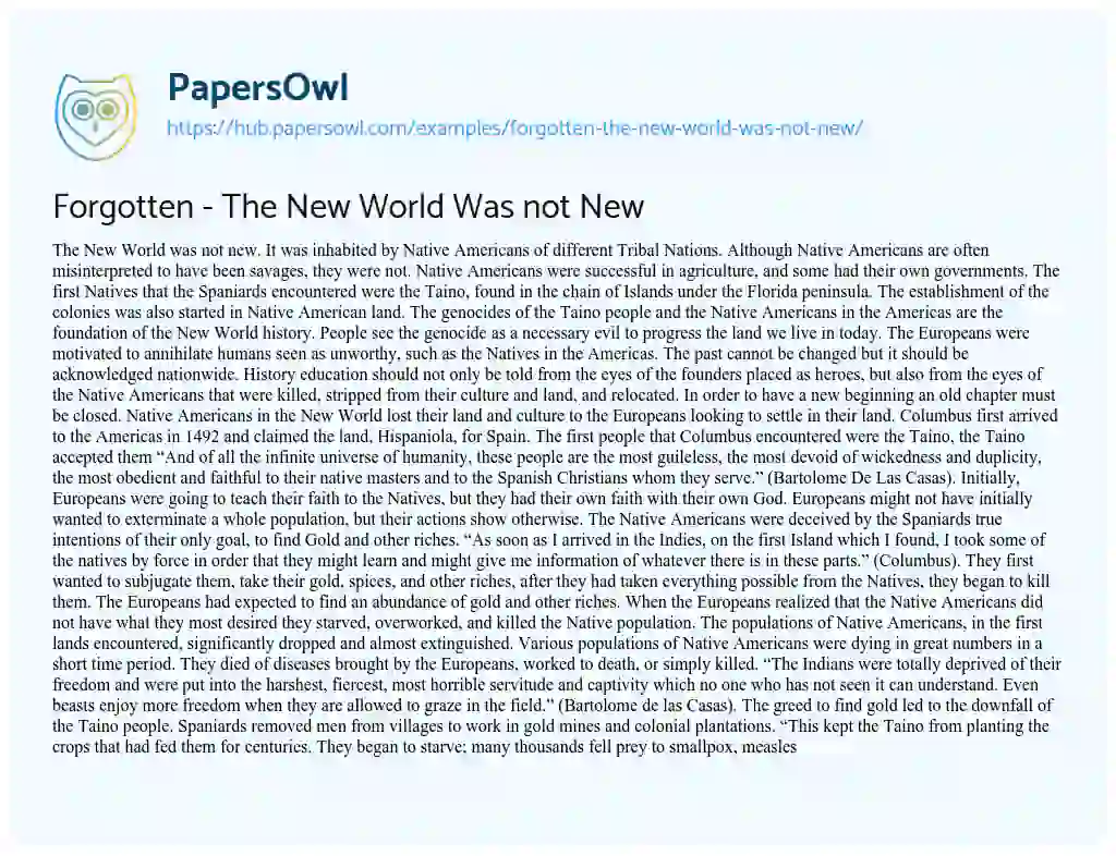 Essay on Forgotten – The New World Was not New