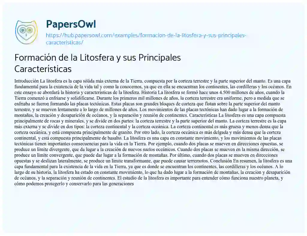 Essay on Formación de la Litosfera y sus Principales Características