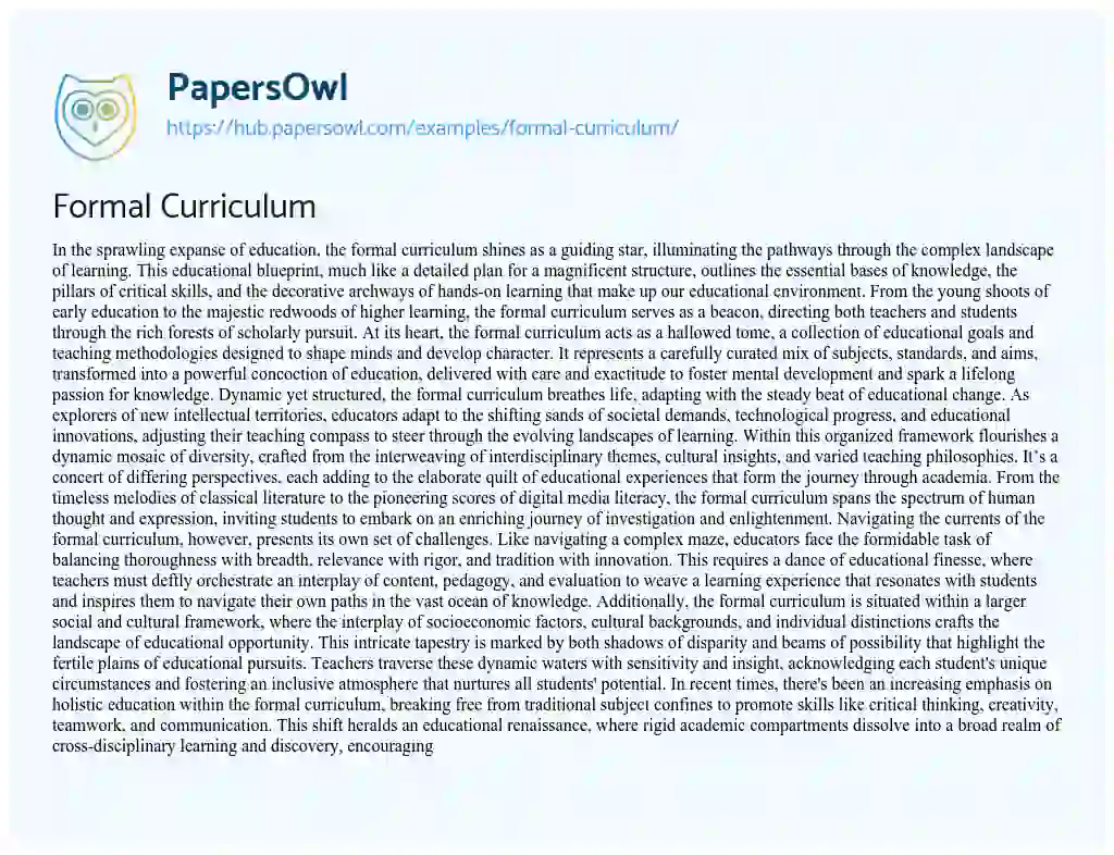 Essay on Formal Curriculum