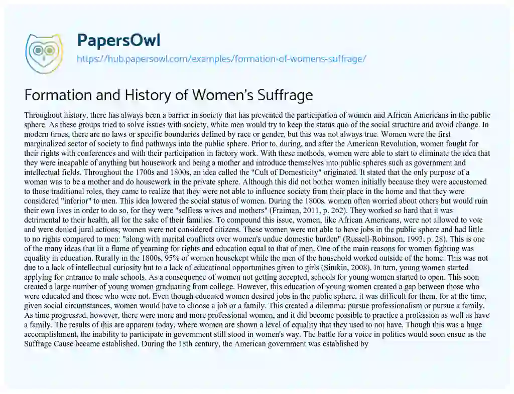 Essay on Formation and History of Women’s Suffrage