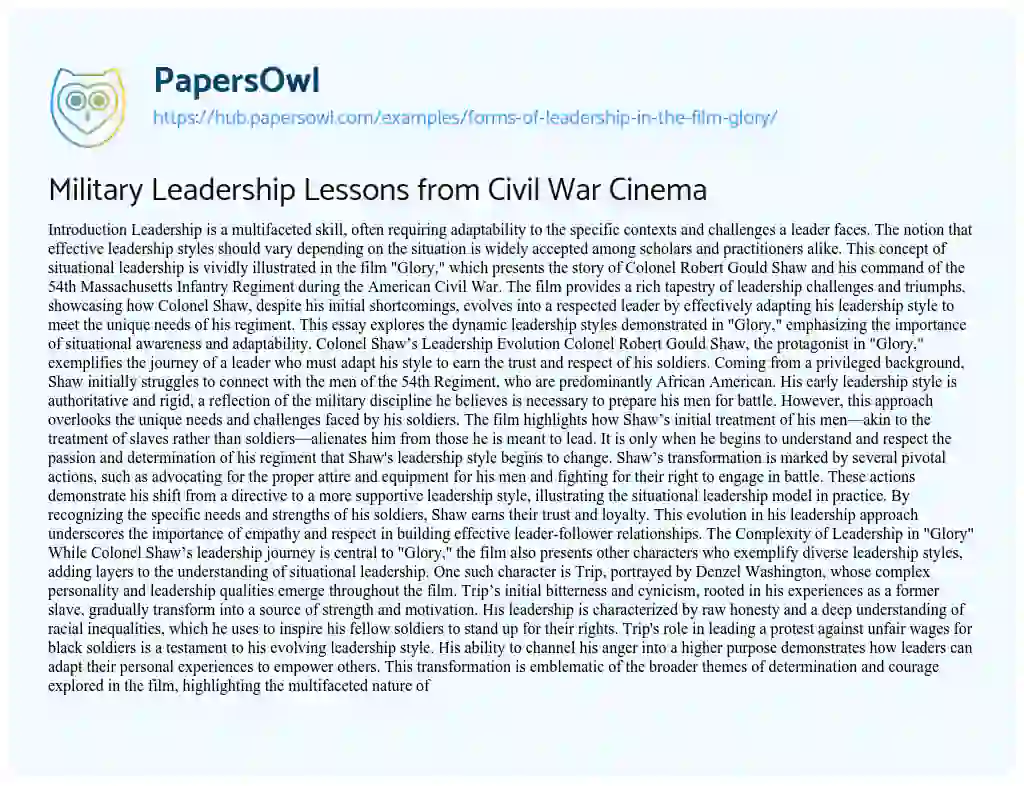 Essay on Military Leadership Lessons from Civil War Cinema