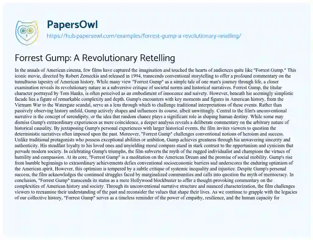 Essay on Forrest Gump: A Revolutionary Retelling