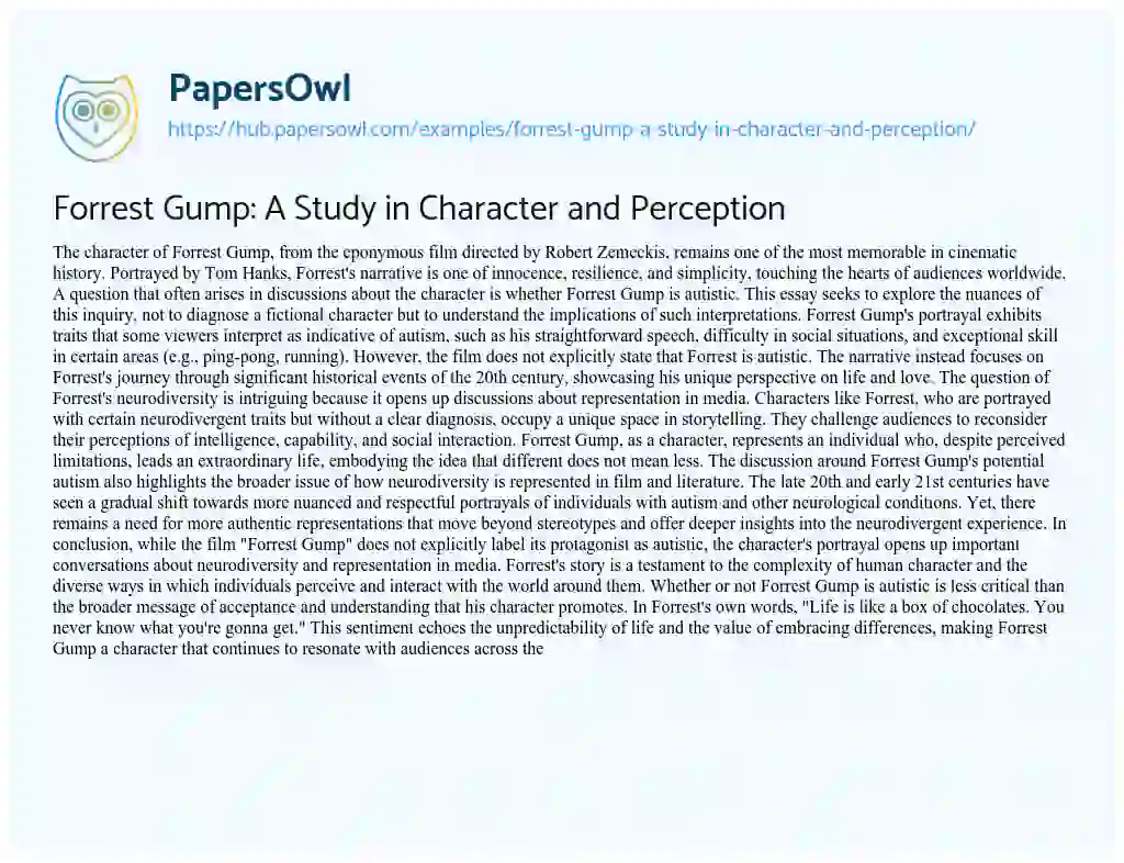 Essay on Forrest Gump: A Study in Character and Perception