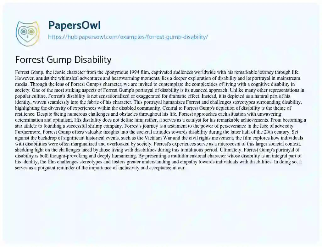 Essay on Forrest Gump Disability