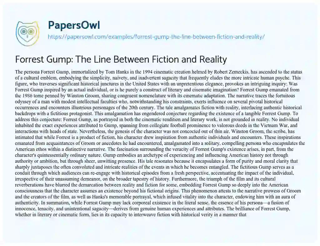 Essay on Forrest Gump: The Line Between Fiction and Reality