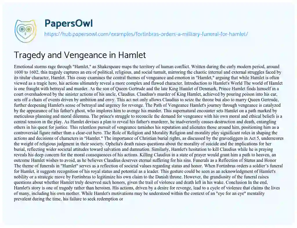 Essay on Tragedy and Vengeance in Hamlet