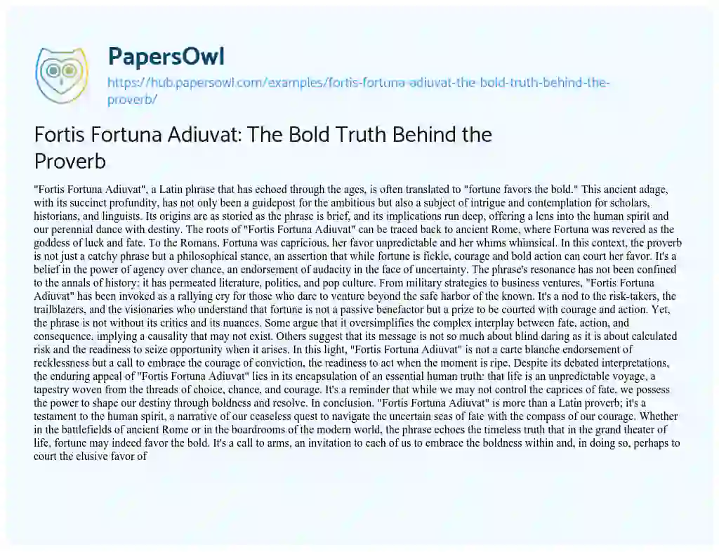Essay on Fortis Fortuna Adiuvat: The Bold Truth Behind the Proverb
