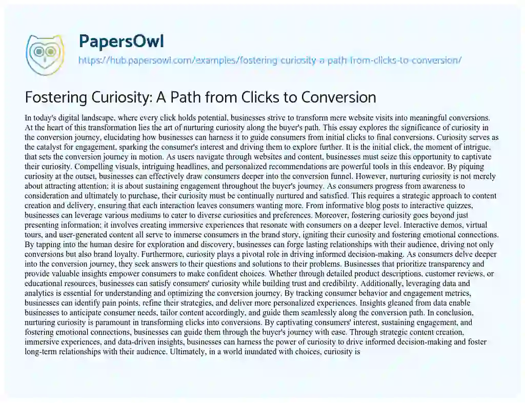 Essay on Fostering Curiosity: A Path from Clicks to Conversion