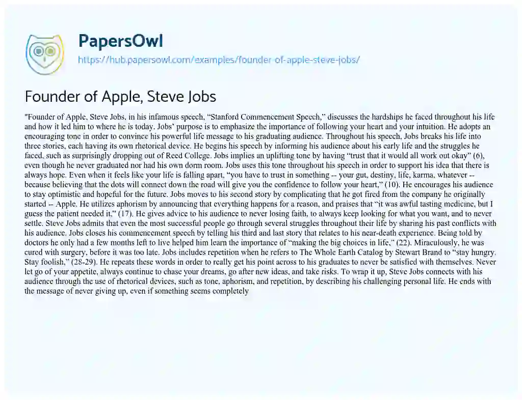 Essay on Founder of Apple, Steve Jobs