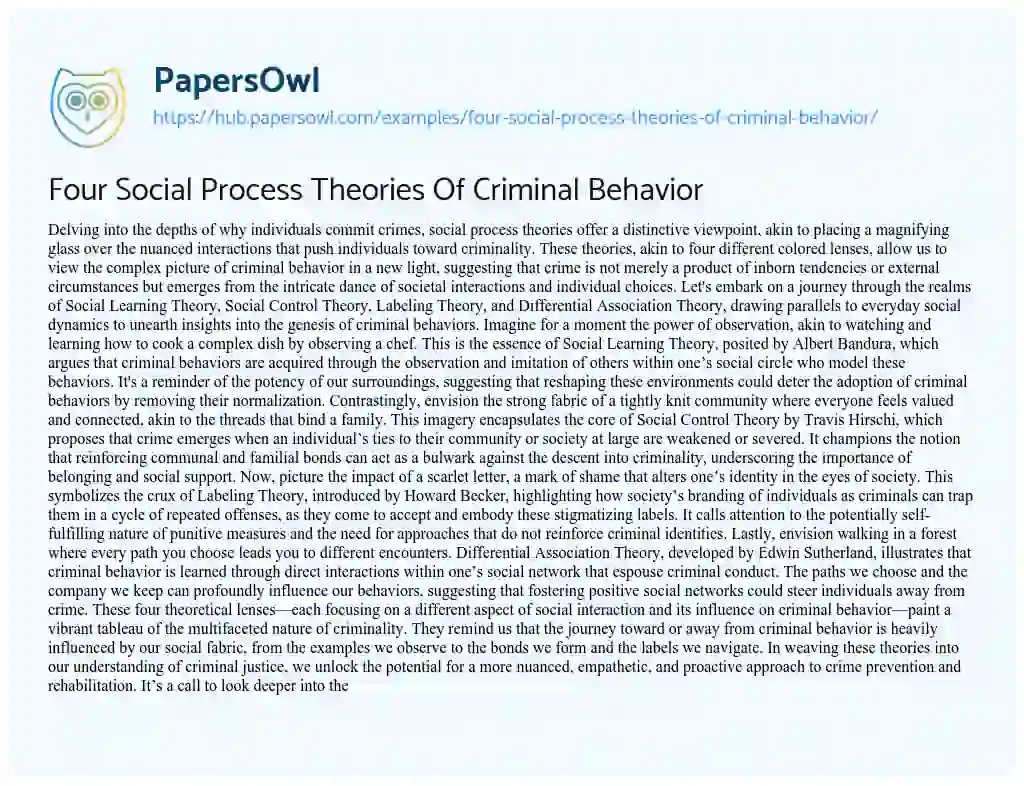 Essay on Four Social Process Theories Of Criminal Behavior