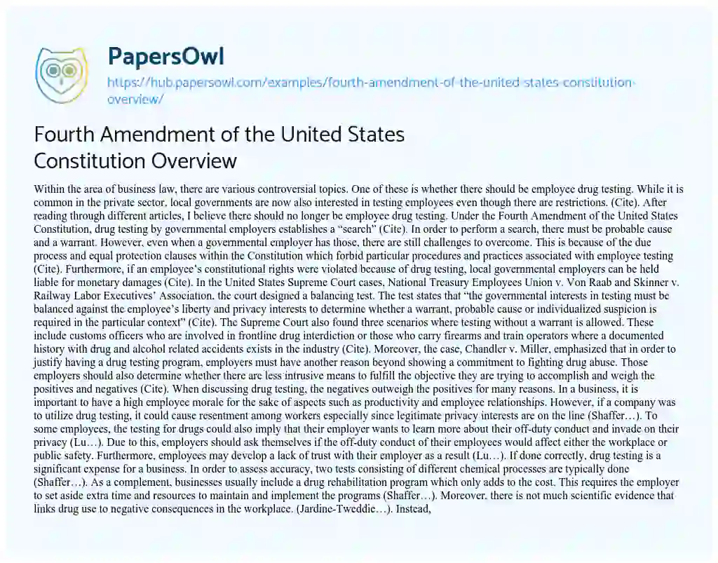 Essay on Fourth Amendment of the United States Constitution Overview