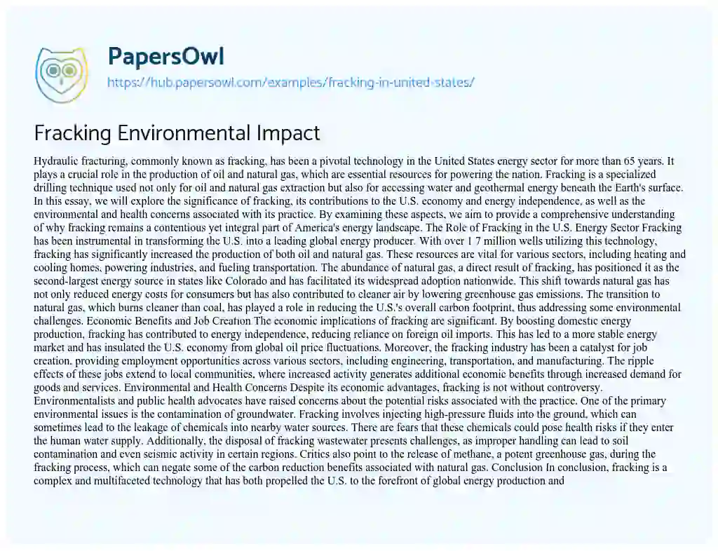 Essay on Fracking Environmental Impact