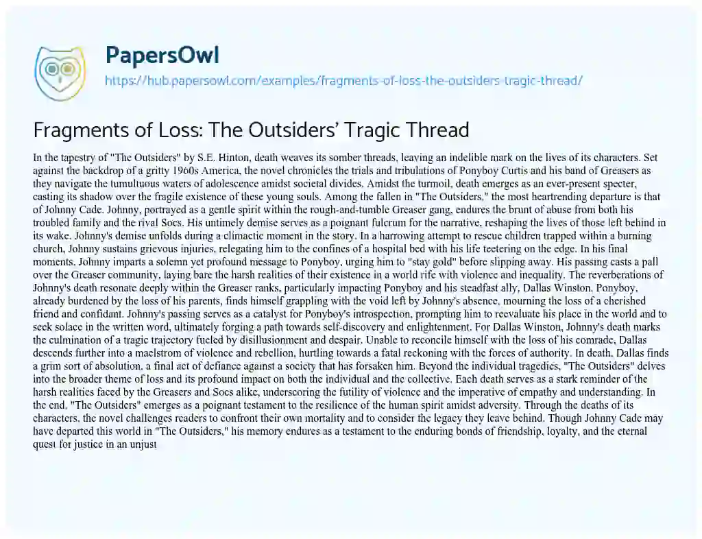 Essay on Fragments of Loss: The Outsiders’ Tragic Thread