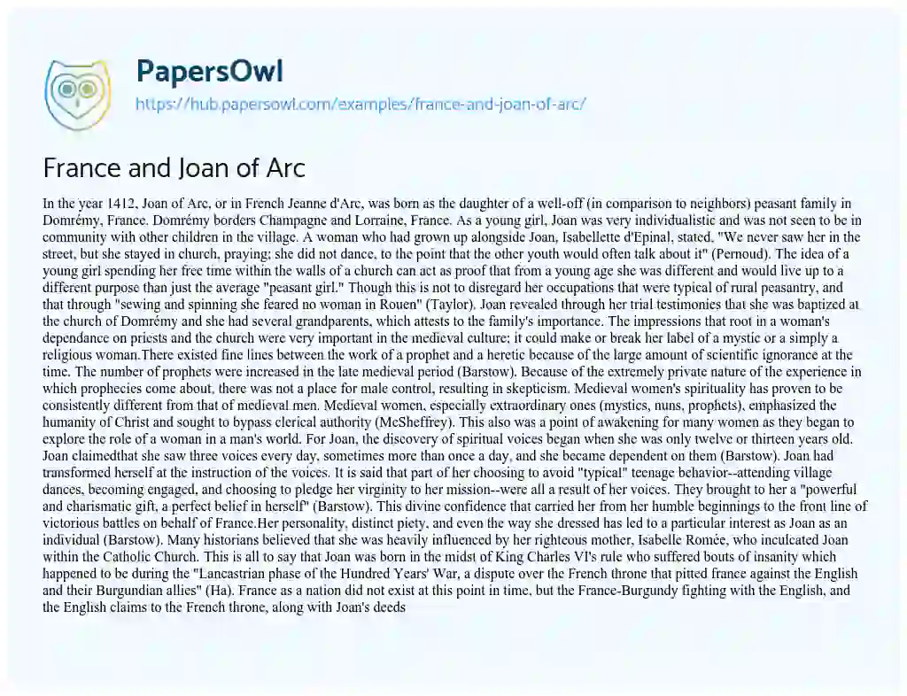 Essay on France and Joan of Arc