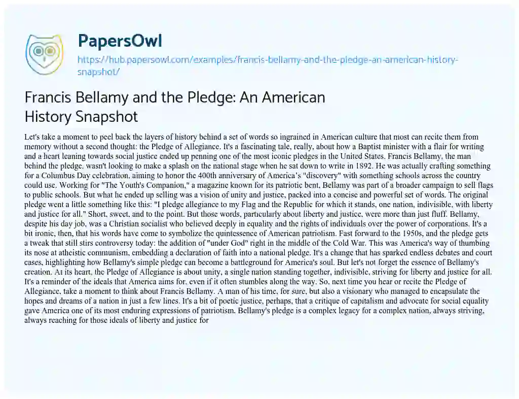Essay on Francis Bellamy and the Pledge: An American History Snapshot