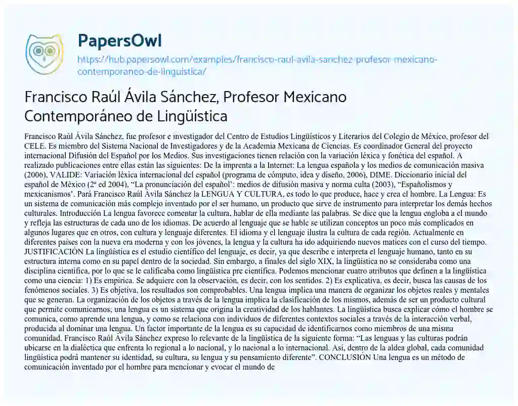 Essay on Francisco Raúl Ávila Sánchez, Profesor Mexicano Contemporáneo de Lingüística