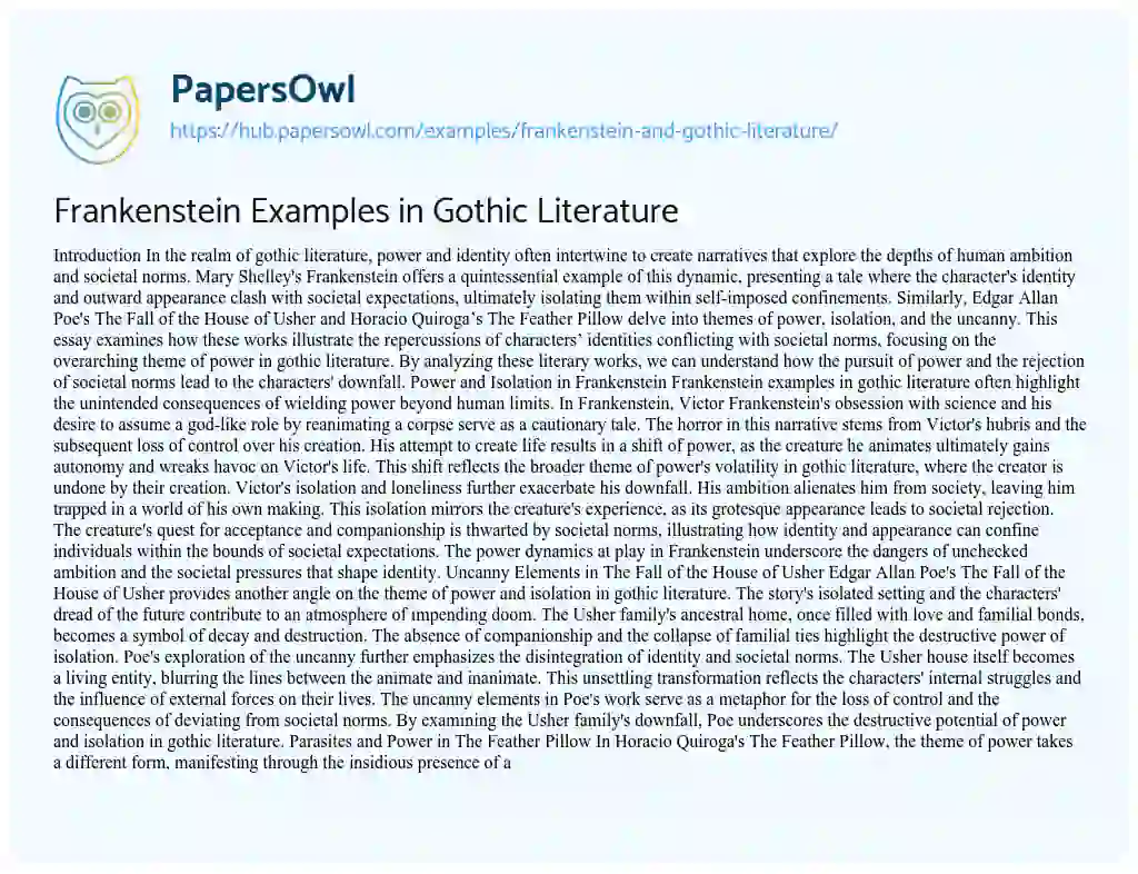 Essay on Frankenstein Examples in Gothic Literature