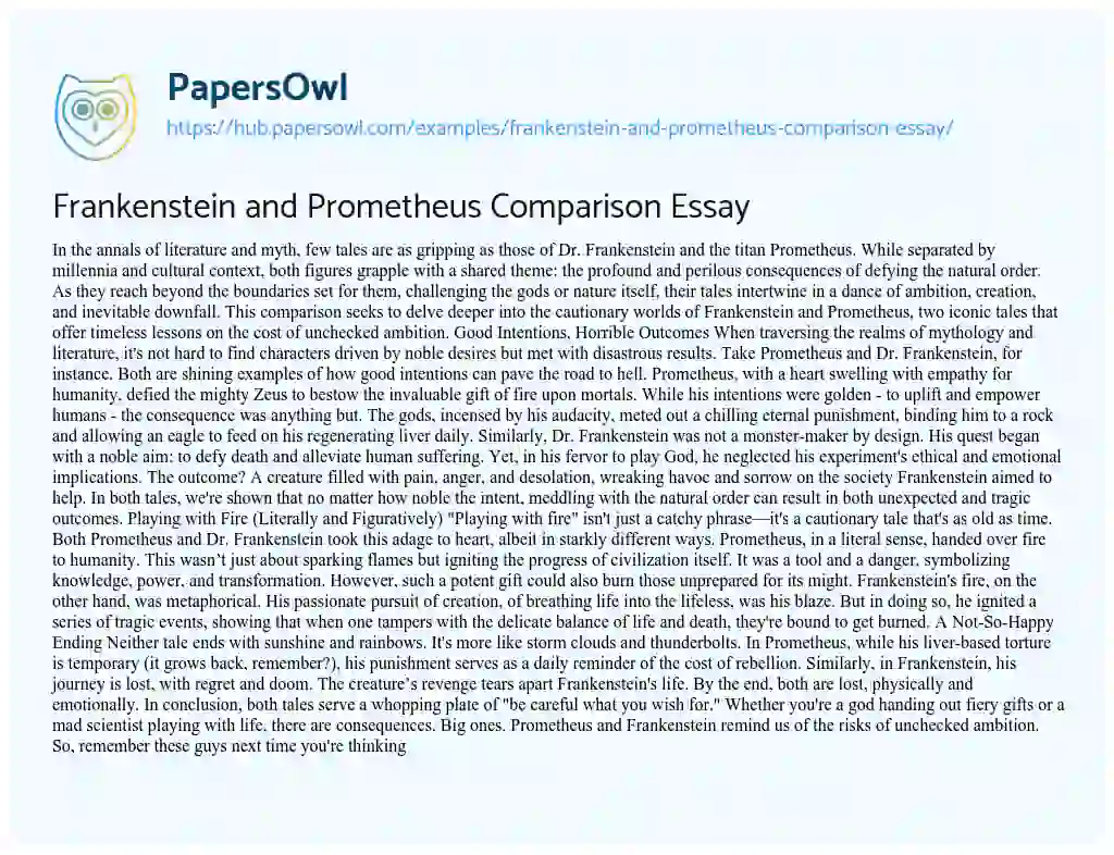 Essay on Frankenstein and Prometheus Comparison Essay