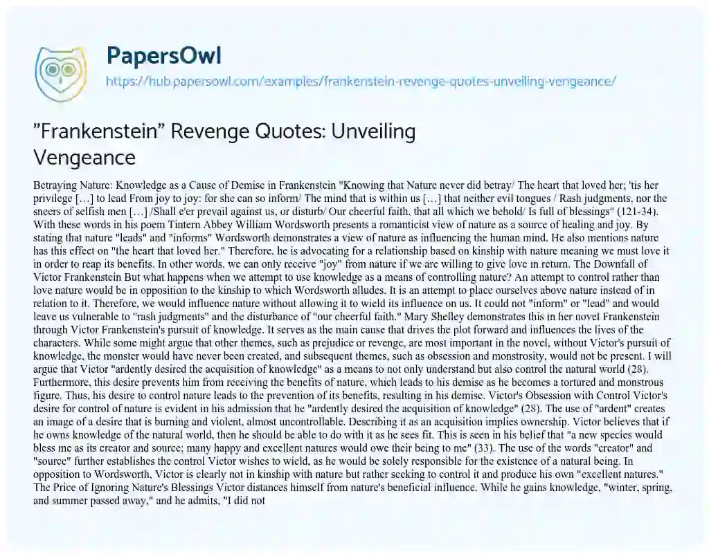 Essay on “Frankenstein” Revenge Quotes: Unveiling Vengeance