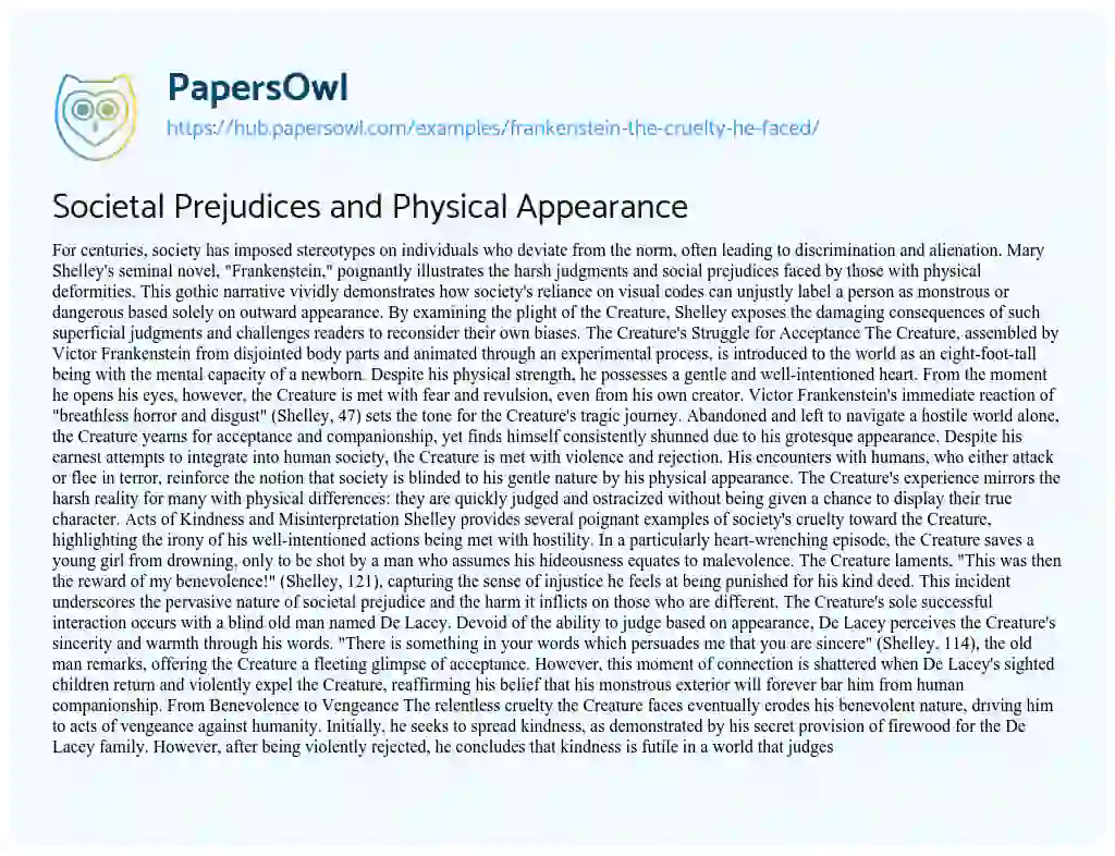 Essay on Societal Prejudices and Physical Appearance