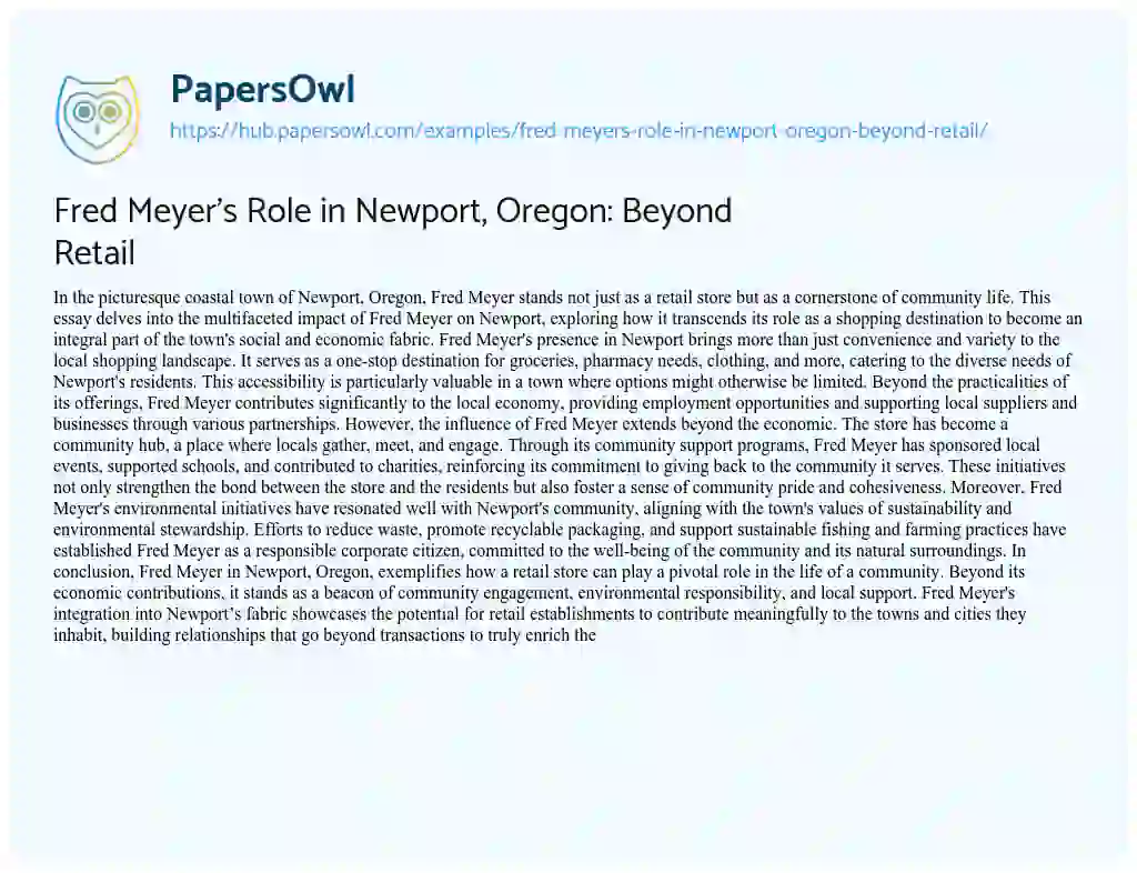 Essay on Fred Meyer’s Role in Newport, Oregon: Beyond Retail