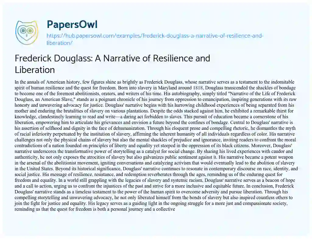 Essay on Frederick Douglass: A Narrative of Resilience and Liberation