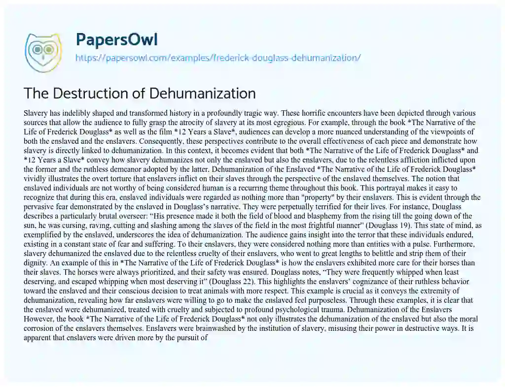 Essay on The Destruction of Dehumanization