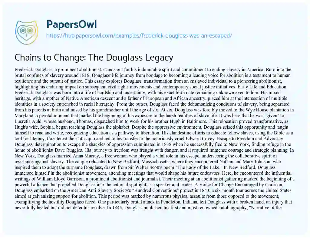 Essay on Chains to Change: The Douglass Legacy