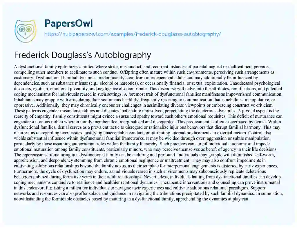 Essay on Frederick Douglass’s Autobiography