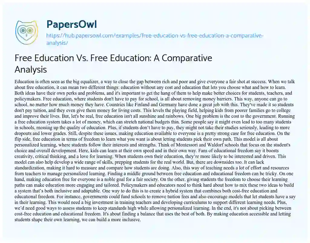 Essay on Free Education Vs. Free Education: A Comparative Analysis