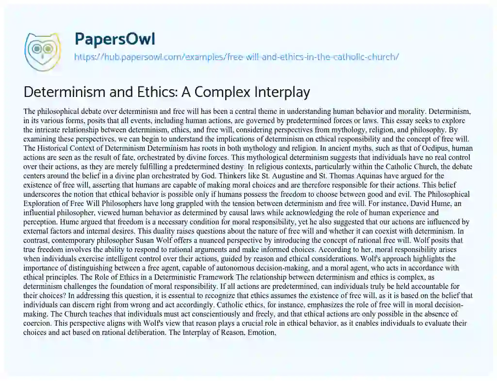 Essay on Determinism and Ethics: A Complex Interplay