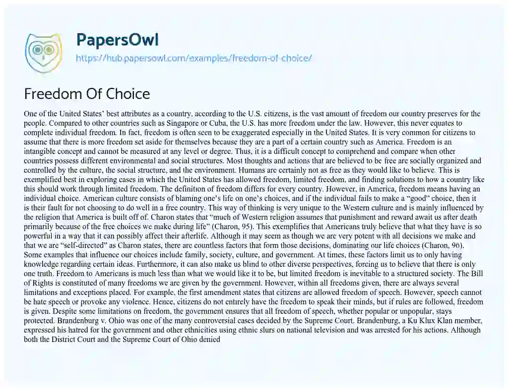 Essay on Freedom Of Choice