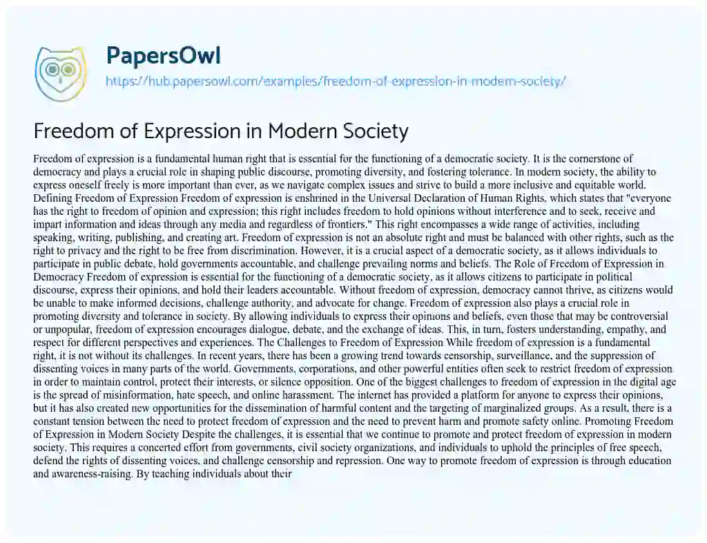 Essay on Freedom of Expression in Modern Society