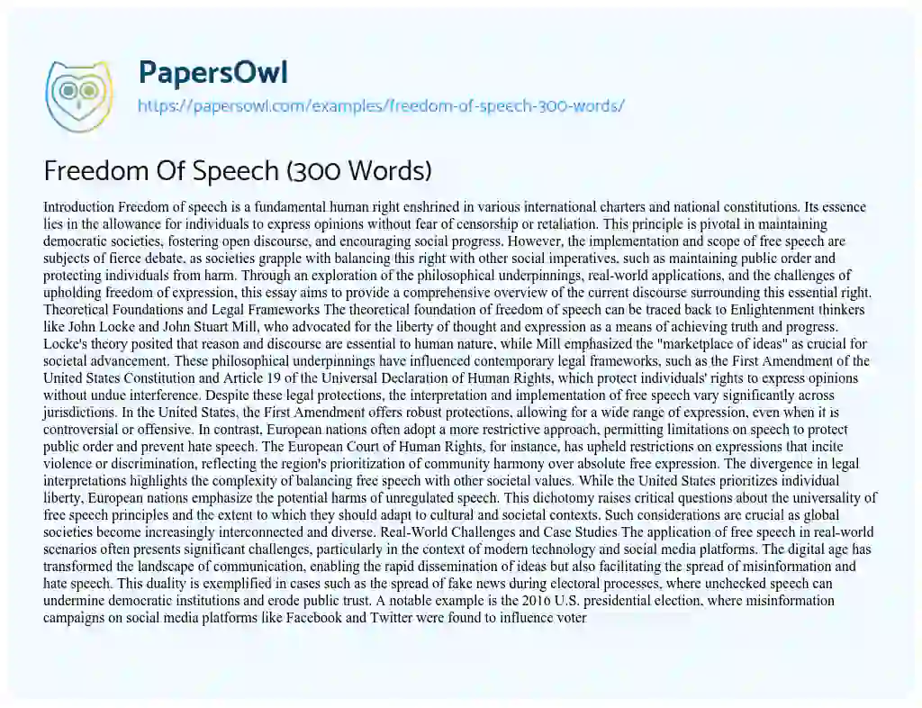 Essay on Freedom Of Speech (300 Words)