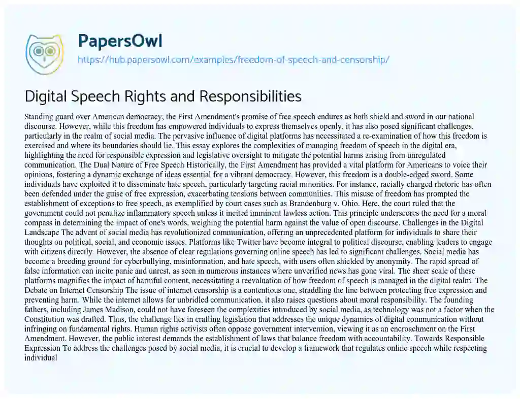 Essay on Digital Speech Rights and Responsibilities