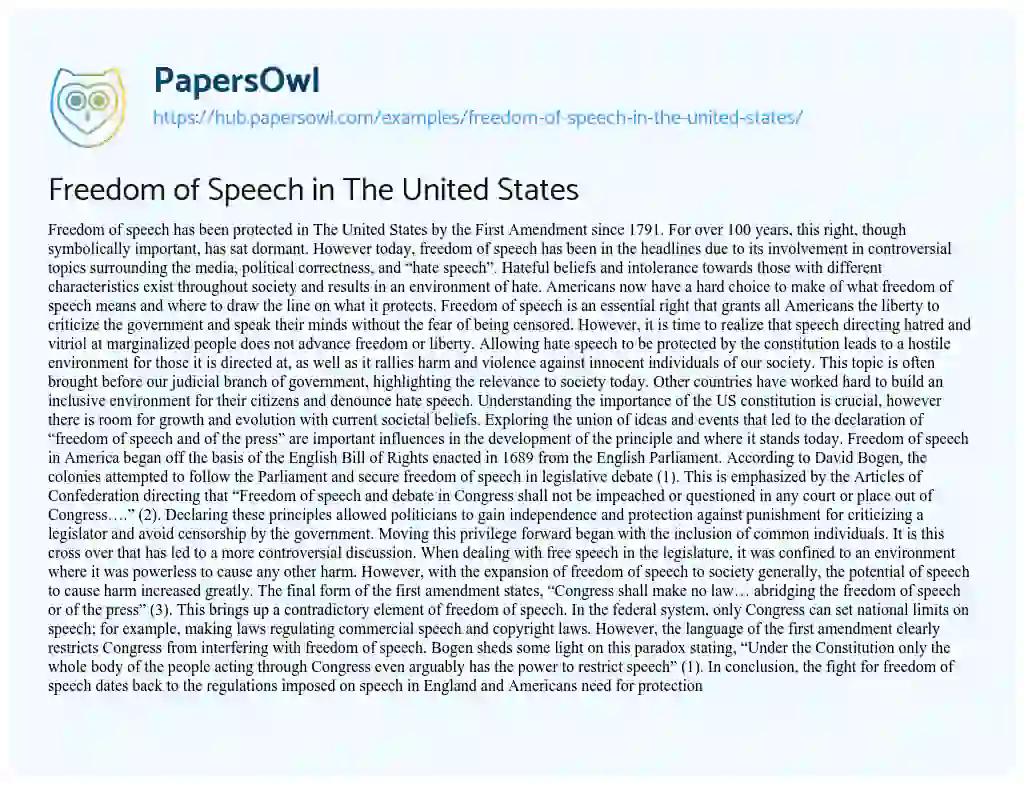 Essay on Freedom of Speech in The United States