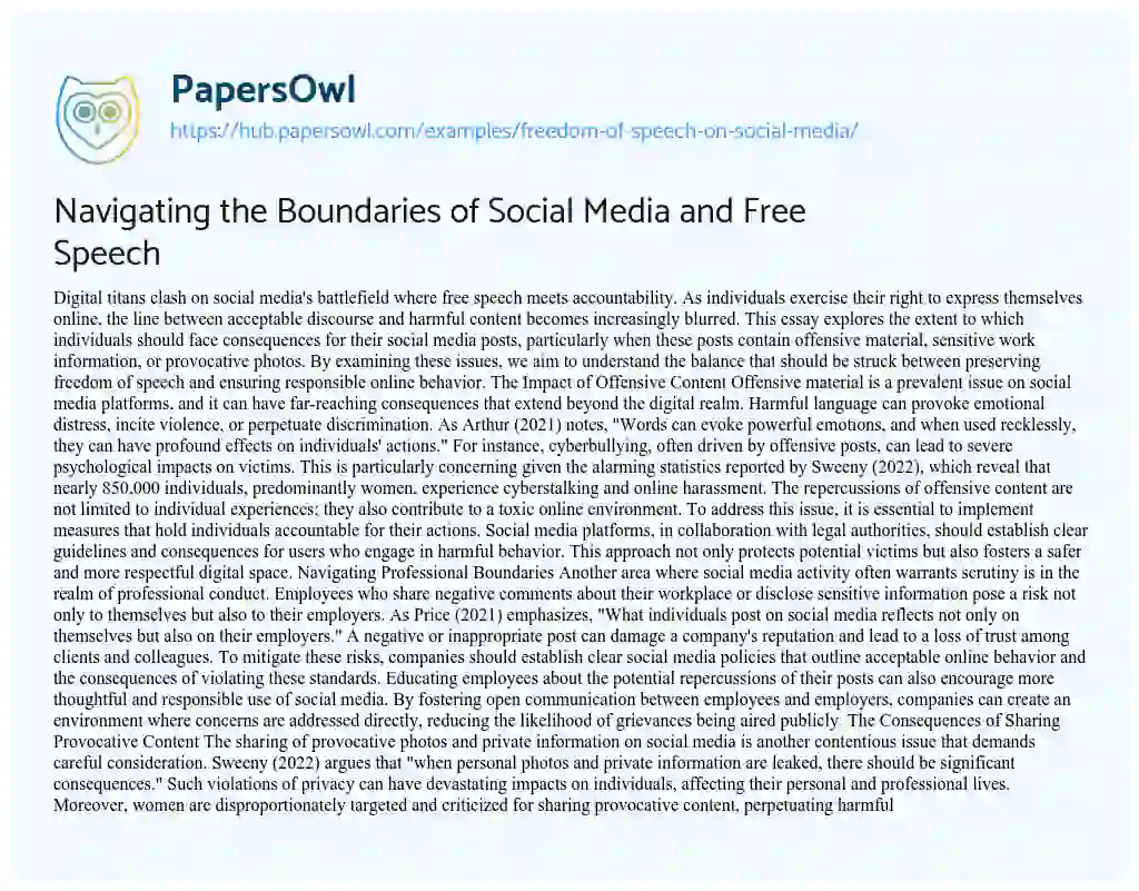 Essay on Navigating the Boundaries of Social Media and Free Speech